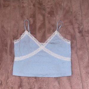 Blue, white lace tank